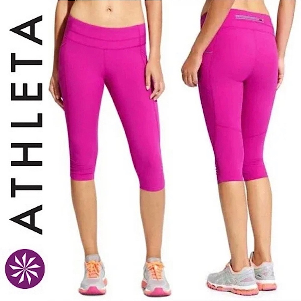 Athleta Dobby Be Free Knicker Crop Capri Leggings Magenta Pink Pants 446613 M - Picture 16 of 16